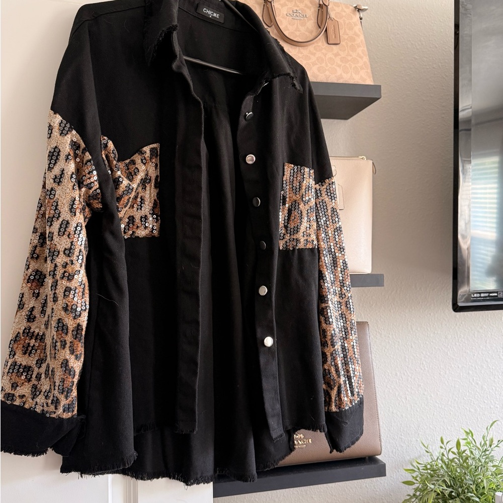 ChicMe Black and Brown Leopard Print Button Down Shirt